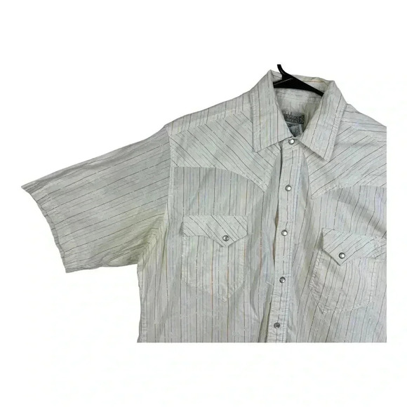 Express Rider Pearl Snap Shirt Mens Western Button Up Striped White Blue Size M - Picture 4 of 12